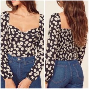 Reformation Black and White Floral Blouse